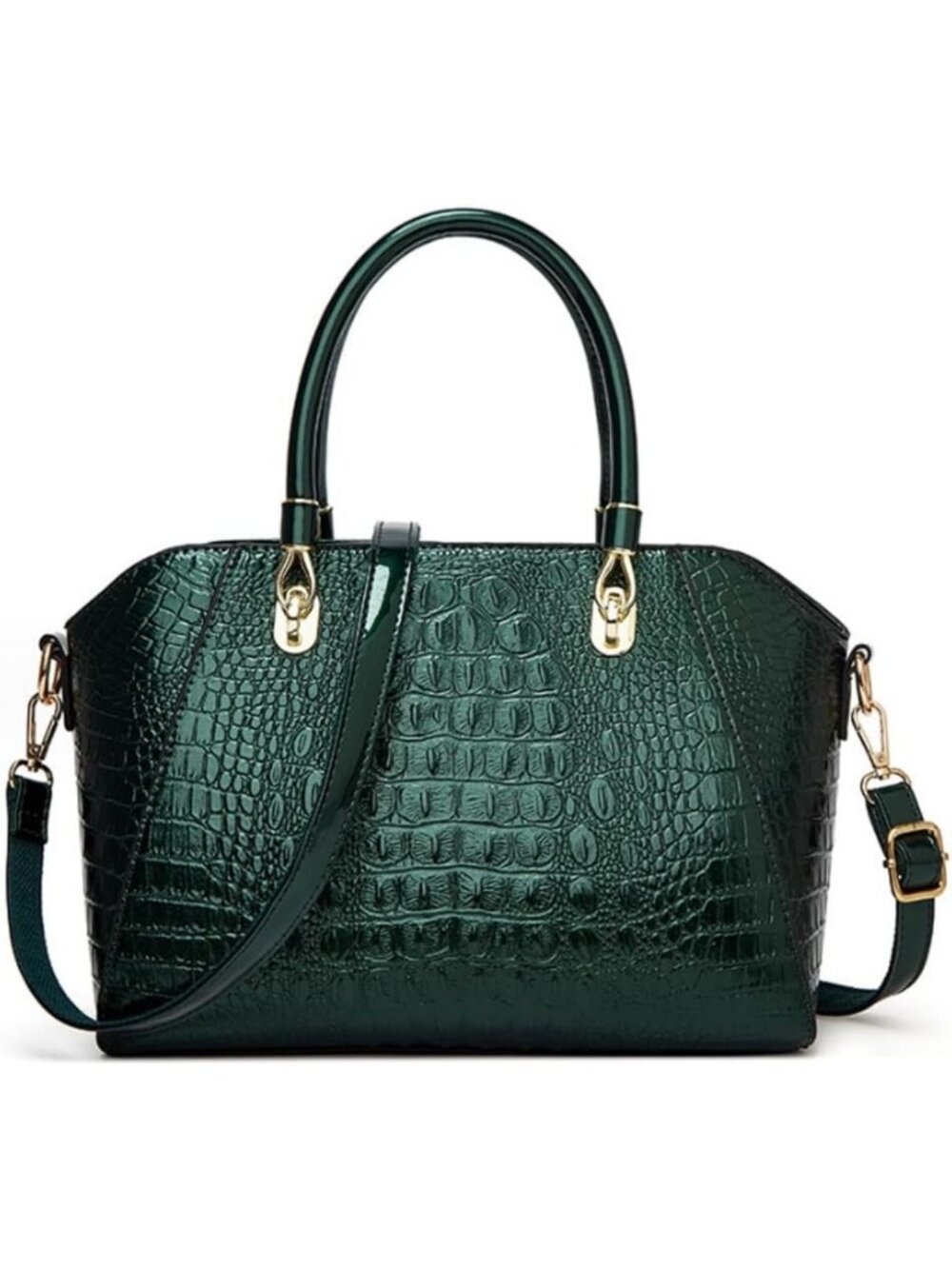 Elegant Crocodile Pattern Tote Bag | Glossy Satchel with Top Handle & Shoulder